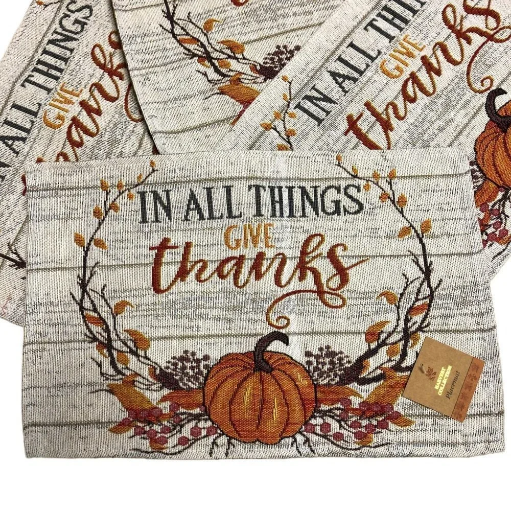 HARVEST COLLECTION SET OF 4 FALL‎ PRINT TAPESTRY PLACE MAT 13X19 NEW WITH TAG